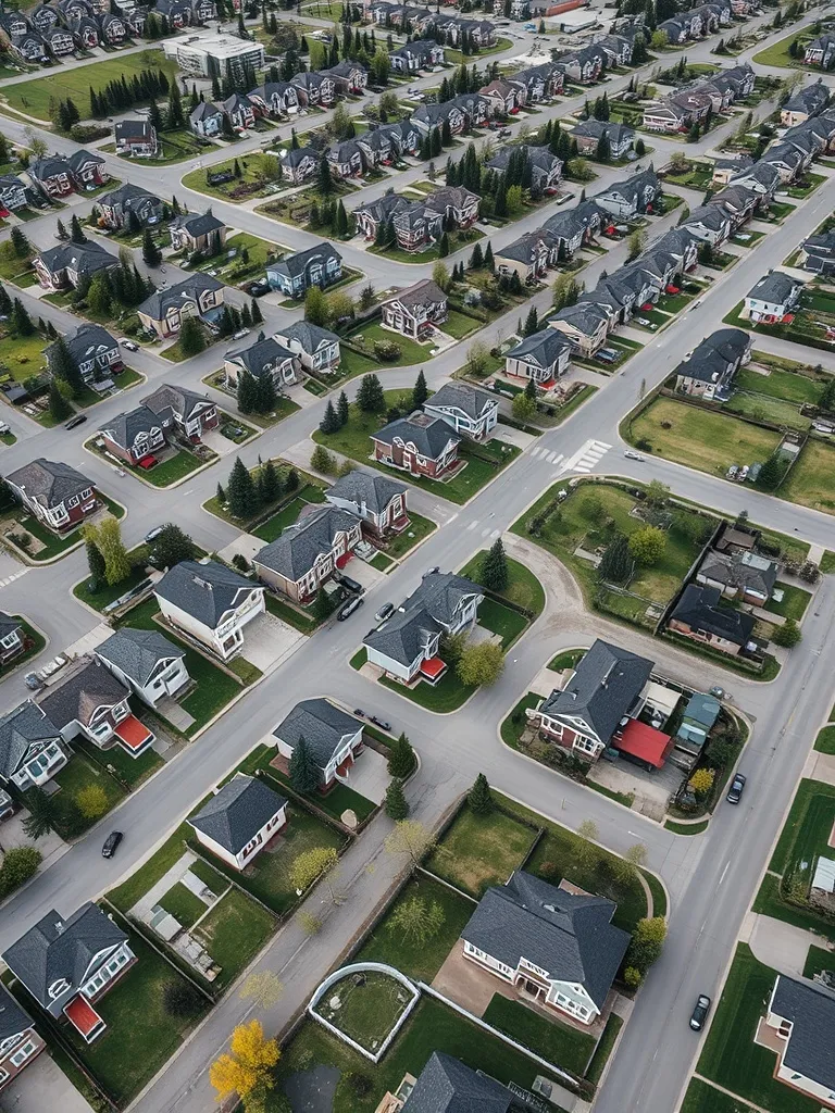 A clean, aerial view of a modern Calgary residential neighbo