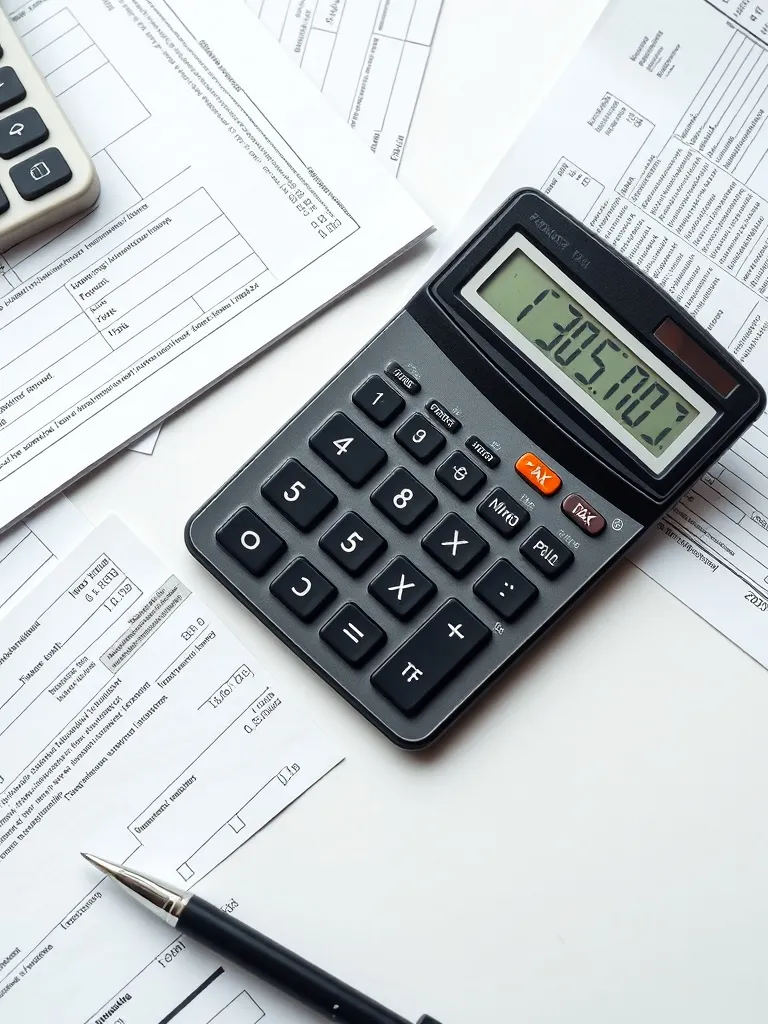 A high-angle professional shot of a digital calculator, tax