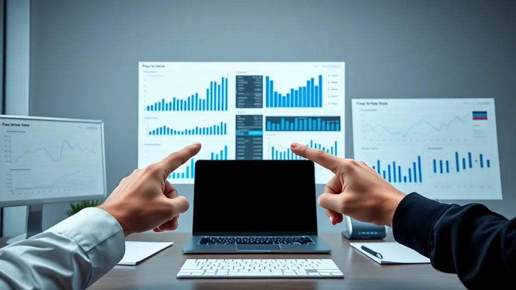 A minimalist office desk with two people hands pointing at f